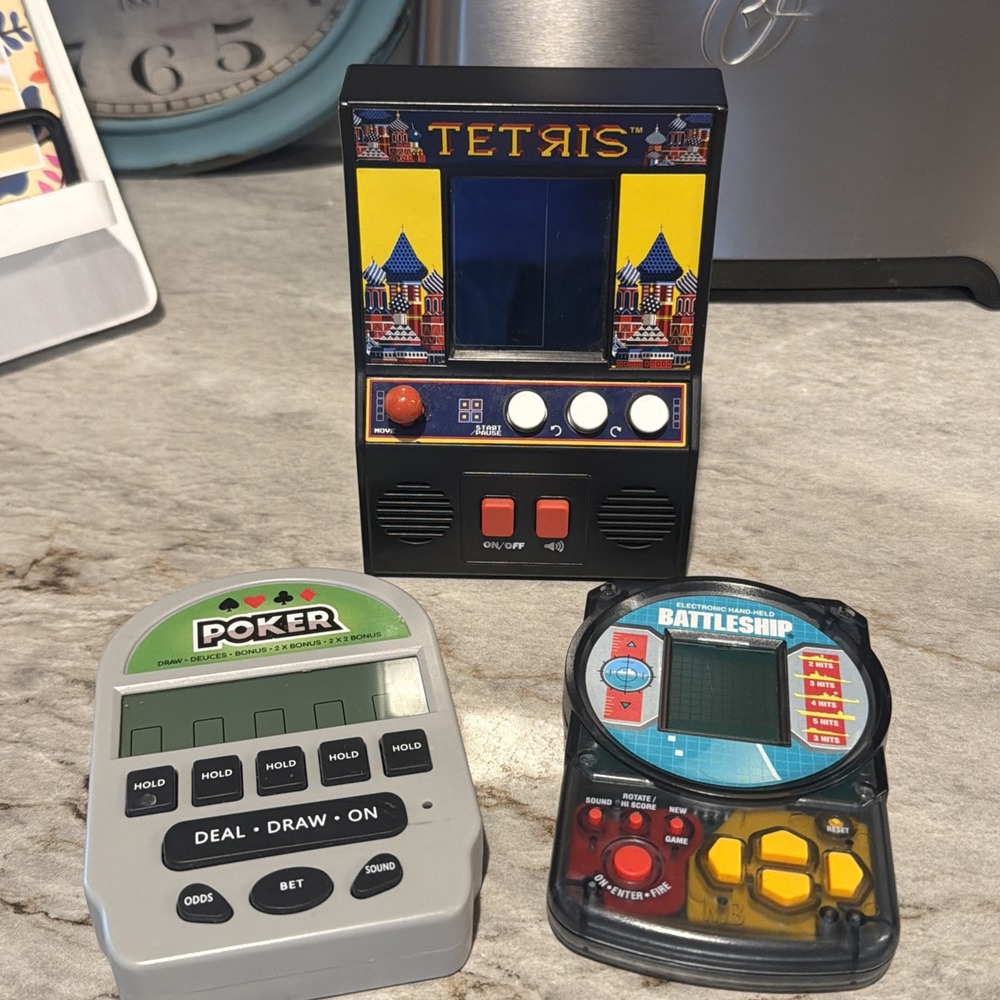 Retro Handheld Game Lot Tetris Mini Arcade 90s Battleship 5in1 Poker. Tested.